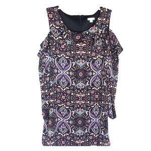 2/$15 Xhilaration - Black Pink Patterned Cold Shoulder Long Sleeve Mini Dress M